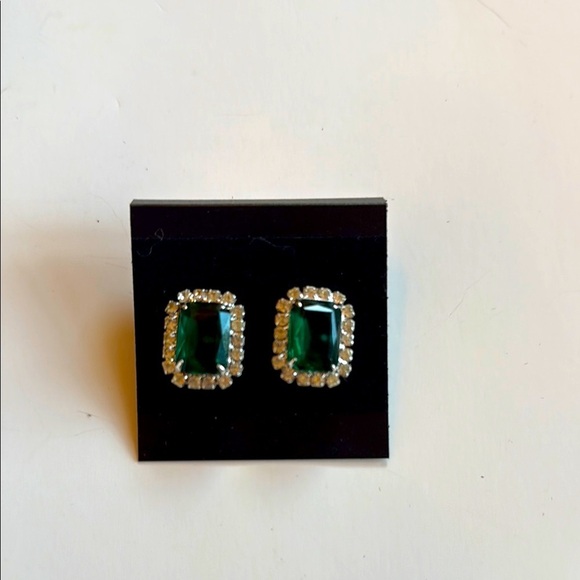 Elegant Green and Silver  Rhinestone Stud Earrings - Picture 1 of 4